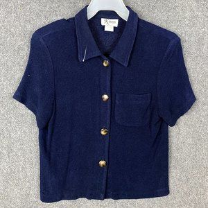 K Petite Button Up Top Women's Size 6P Petite Blue Acetate Blend